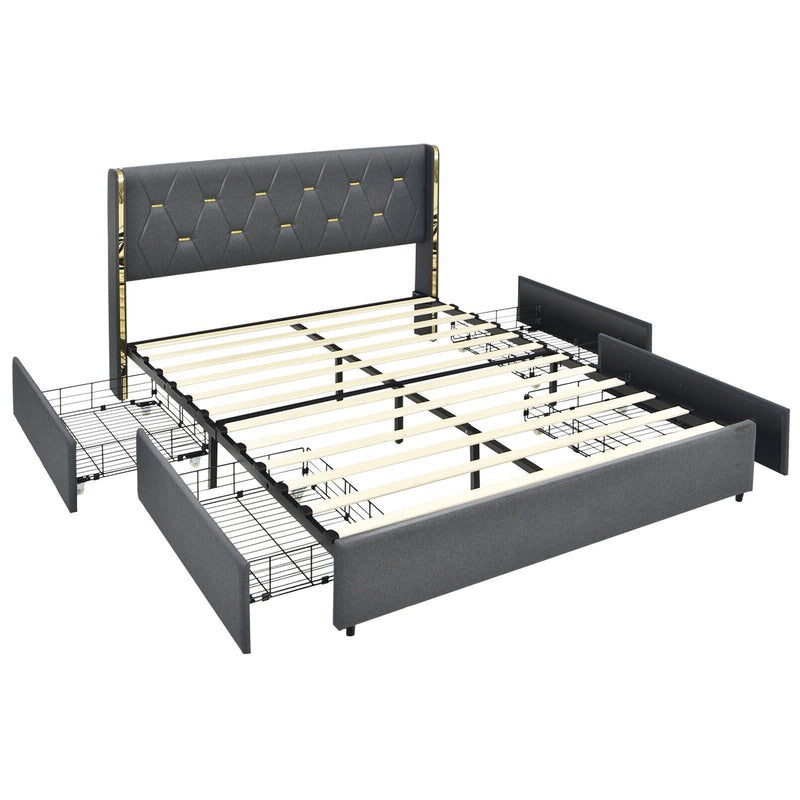 Full/Queen Size Upholstered Bed Frame with 4 Storage Drawers - Relaxacare