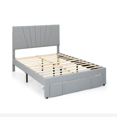 Full/Queen Size Upholstered Bed Frame with Drawer and Adjustable Headboard - Relaxacare