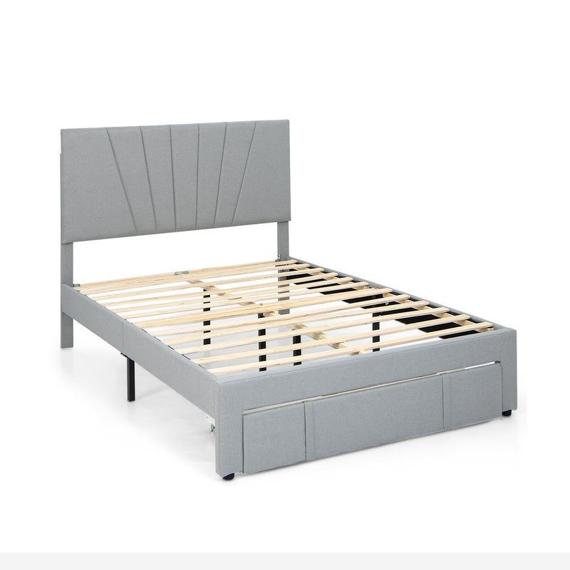 Full/Queen Size Upholstered Bed Frame with Drawer and Adjustable Headboard - Relaxacare