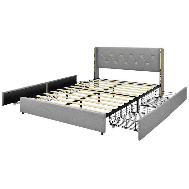 Full/Queen Size Upholstered Bed Frame with High Headboard and 4 Drawers - Relaxacare