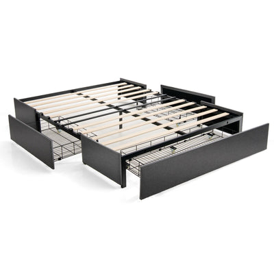 Full/Queen Size Upholstered Platform Bed Frame with 3 Storage Drawers - Relaxacare
