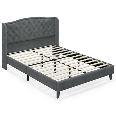 Full/Queen Size Upholstered Platform Bed Frame with Button Tufted Headboard - Relaxacare