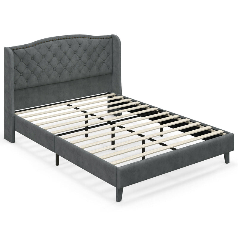 Full/Queen Size Upholstered Platform Bed Frame with Button Tufted Headboard - Relaxacare