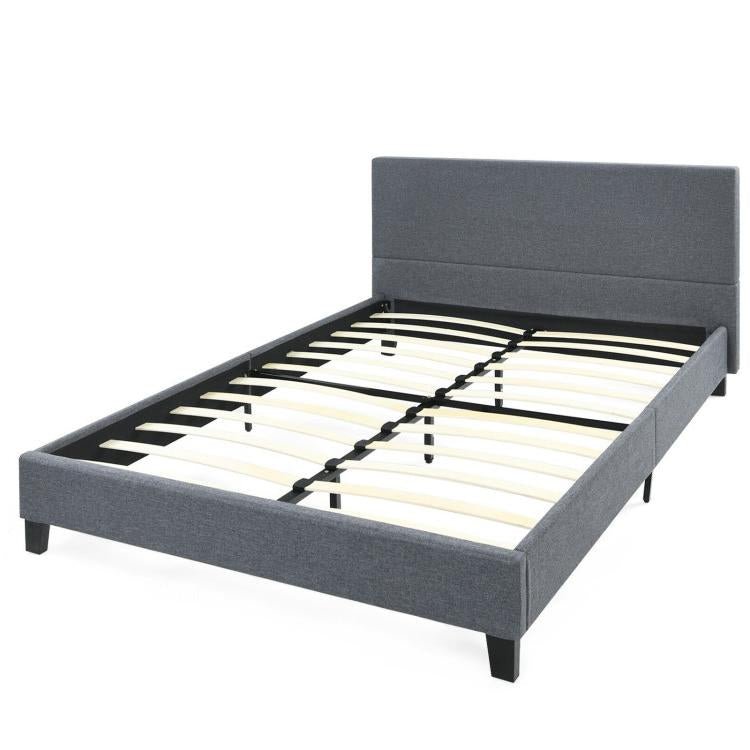 Full/Queen Size Upholstered Platform Bed Frame with Linen Headboard - Relaxacare