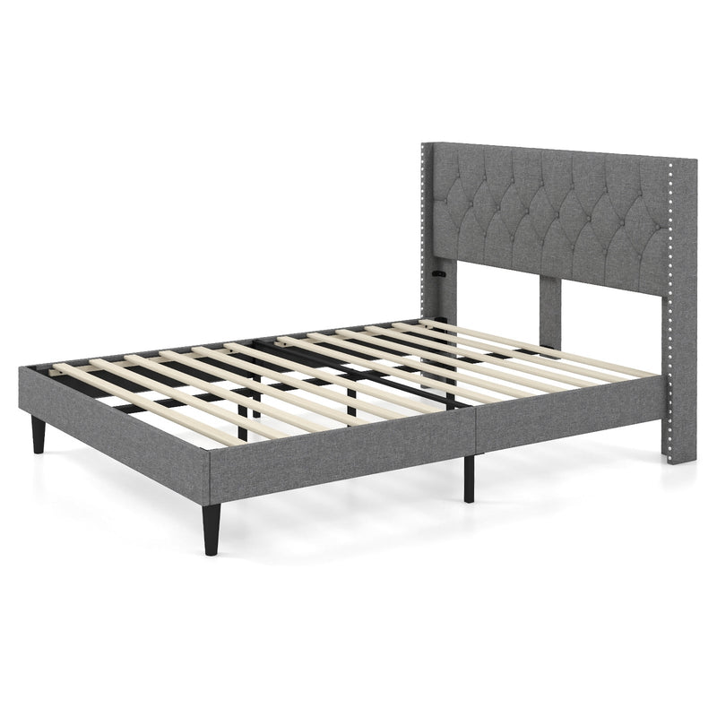 Full/Queen Size Upholstered Platform Bed with Button Tufted Headboard - Relaxacare