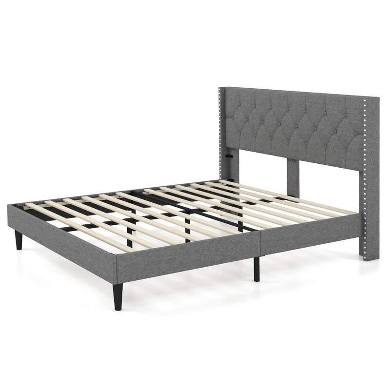 Full/Queen Size Upholstered Platform Bed with Button Tufted Headboard-Queen Size - Relaxacare