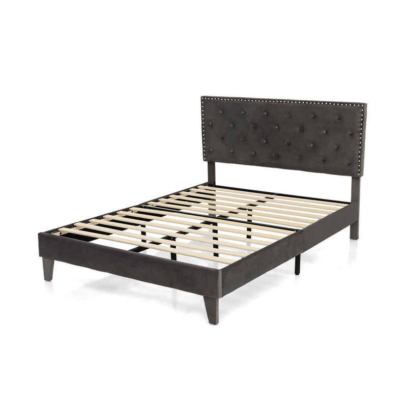 Full/Queen Size Upholstered Platform Bed with Tufted Headboard - Relaxacare