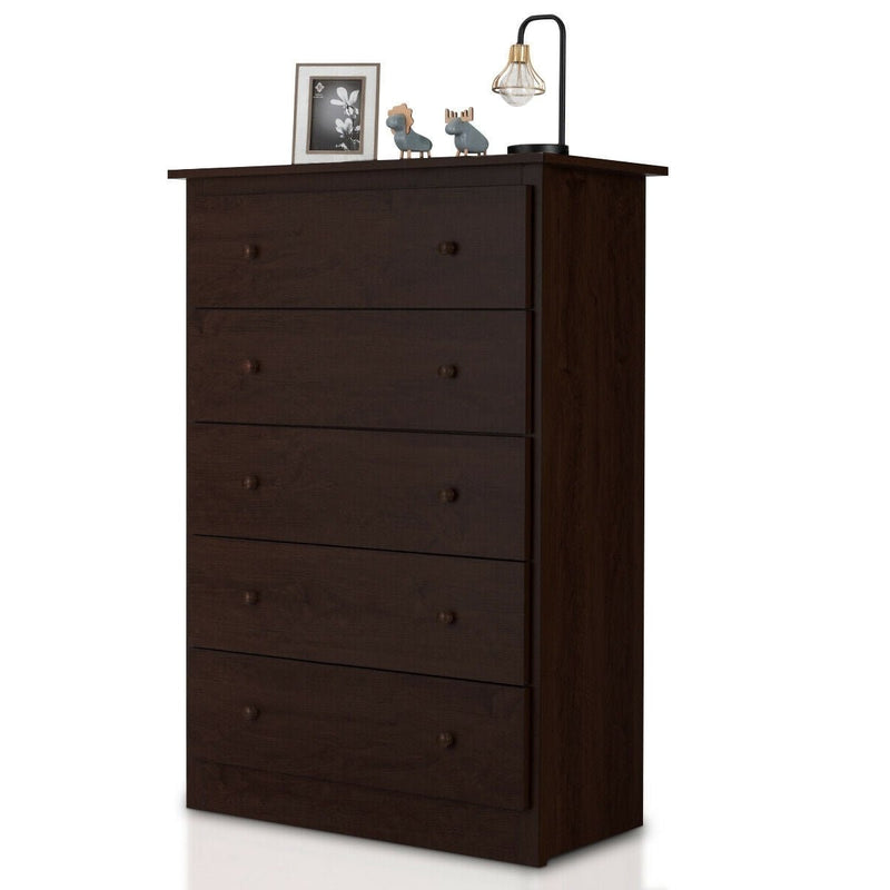 Functional Storage Organized Dresser with 5 Drawer-Dark Brown - Relaxacare
