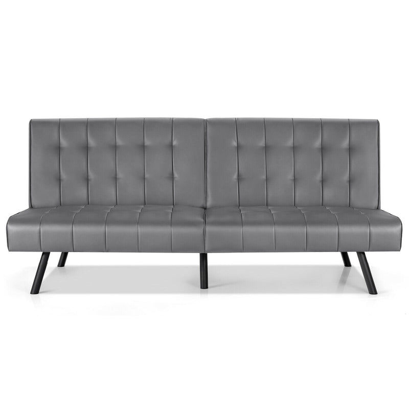 Futon Sofa Bed PU Leather Convertible Folding Couch Sleeper Lounge-Gray - Relaxacare