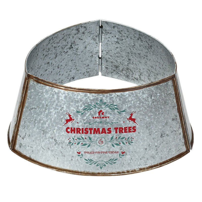 Galvanized Metal ChristmasTree Collar Skirt Ring Cover Decor-Silver - Relaxacare
