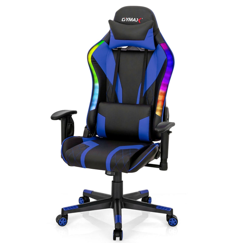 Gaming Chair Adjustable Swivel Computer Chair with Dynamic LED Lights-Blue - Relaxacare