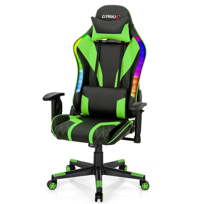 Gaming Chair Adjustable Swivel Computer Chair with Dynamic LED Lights-Green - Relaxacare