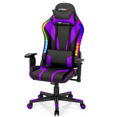 Gaming Chair Adjustable Swivel Computer Chair with Dynamic LED Lights-Purple - Relaxacare
