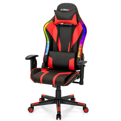 Gaming Chair Adjustable Swivel Computer Chair with Dynamic LED Lights-Red - Relaxacare