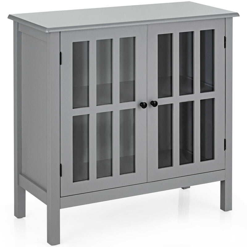 Glass Door Sideboard Console Storage Buffet Cabinet-Gray - Relaxacare
