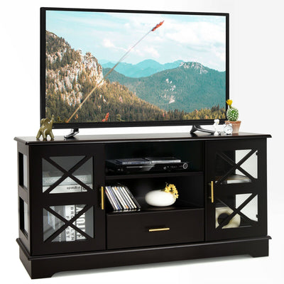 Glass Door TV Stand with Drawer Storage Shelves-Brown - Relaxacare