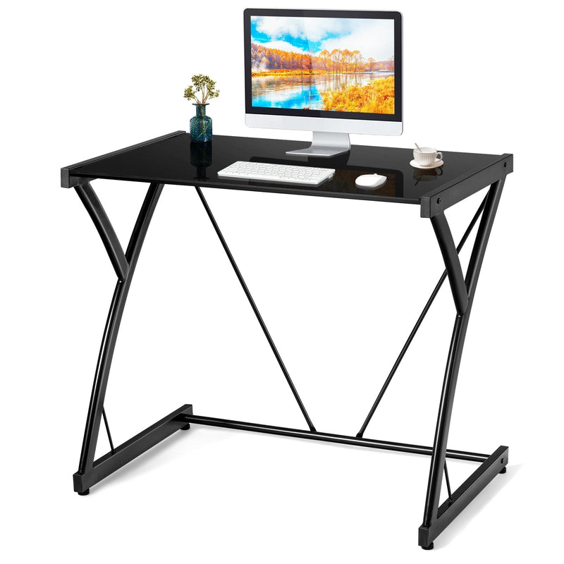 Glass Top Computer Desk Writing Study Workstation - Relaxacare