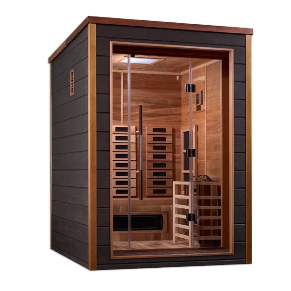 Golden Designs Nora 2 Person Outdoor-Indoor PureTech™ Hybrid Full Spectrum Sauna (GDI-8222-01) - Canadian Red Cedar Interior - Relaxacare