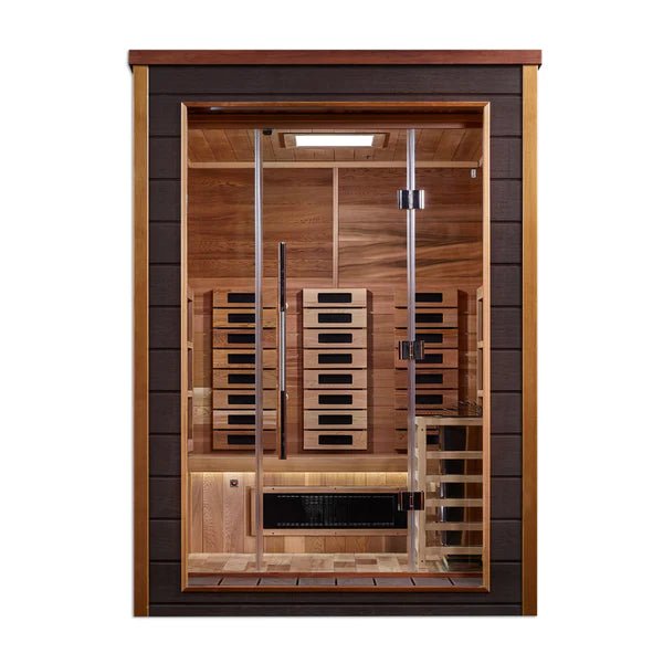 Golden Designs Nora 2 Person Outdoor-Indoor PureTech™ Hybrid Full Spectrum Sauna (GDI-8222-01) - Canadian Red Cedar Interior - Relaxacare