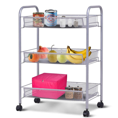 Gray 3 Tier Storage Rack Trolley Cart-Gray - Relaxacare