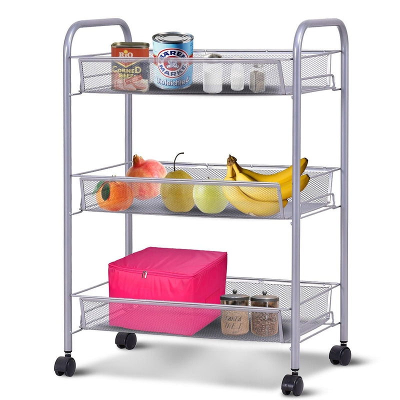 Gray 3 Tier Storage Rack Trolley Cart-Gray - Relaxacare