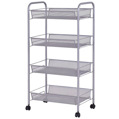 Gray 4 Tier Storage Rack Trolley Cart-Gray - Relaxacare