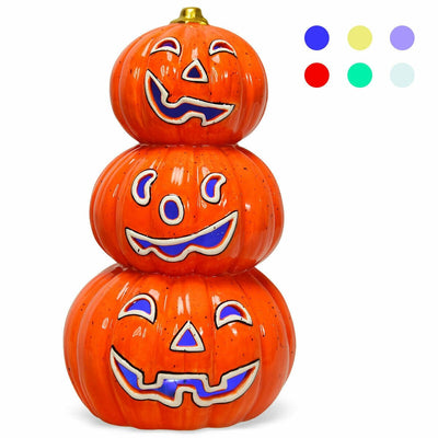 Halloween 3-Tier Color-Changing Lighted Ceramic Pumpkin Lantern - Relaxacare