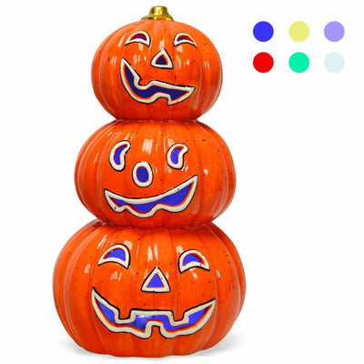Halloween 3-Tier Color-Changing Lighted Ceramic Pumpkin Lantern - Relaxacare