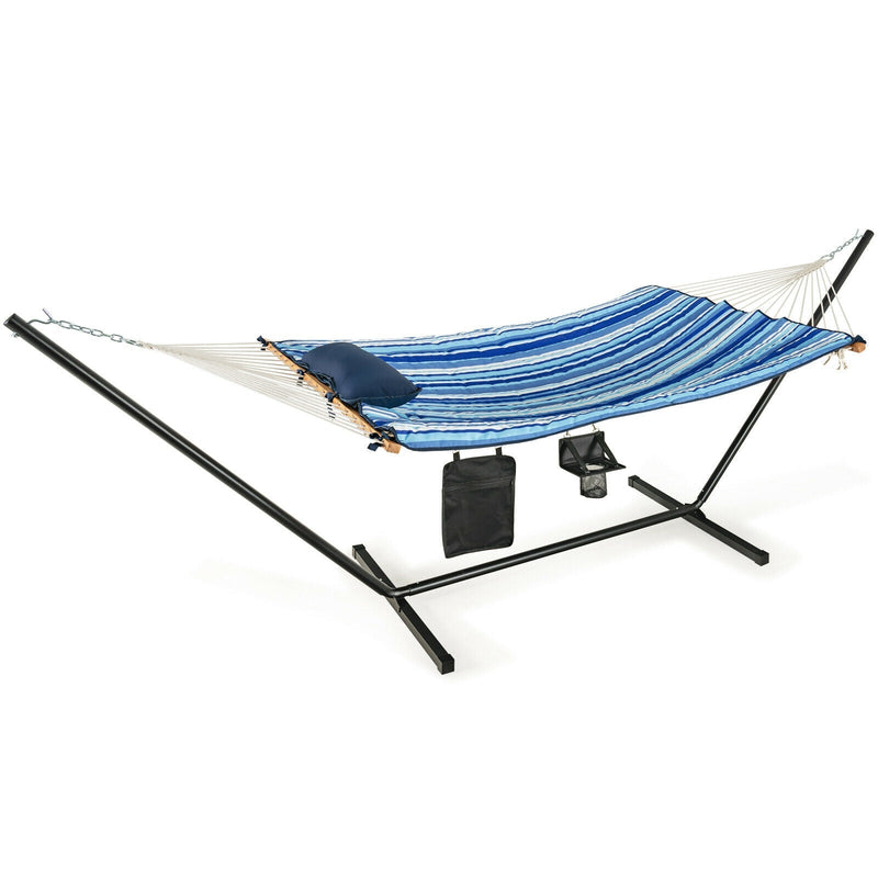 Hammock Chair Stand Set Cotton Swing with Pillow Cup Holder Indoor Outdoor - Relaxacare