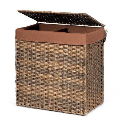 Hand-woven Foldable Rattan Laundry Basket-Brown - Relaxacare