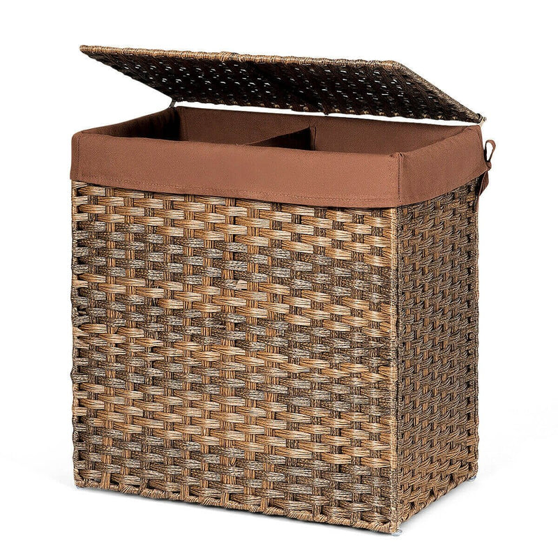 Hand-woven Foldable Rattan Laundry Basket-Brown - Relaxacare