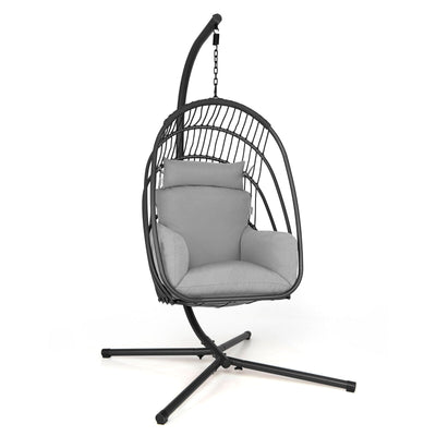 Hanging Folding Egg Chair with Stand Soft Cushion Pillow Swing Hammock - Relaxacare