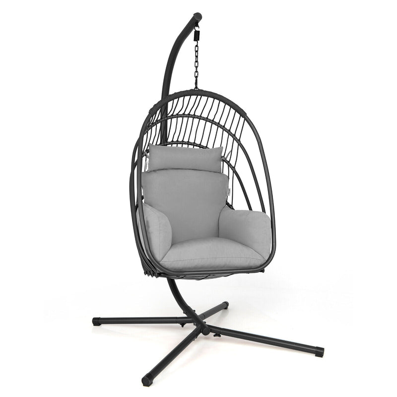 Hanging Folding Egg Chair with Stand Soft Cushion Pillow Swing Hammock - Relaxacare