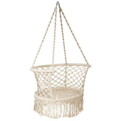 Hanging Hammock Chair Macrame Swing Hand Woven Cotton Backrest - Relaxacare