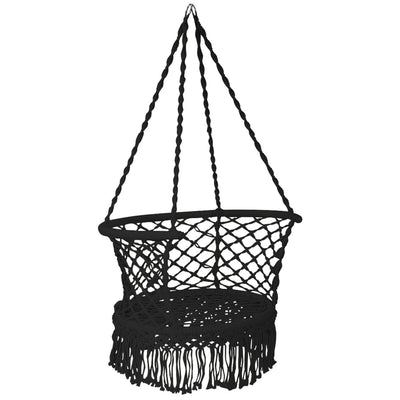 Hanging Hammock Chair Macrame Swing Hand Woven Cotton Backrest-Black - Relaxacare