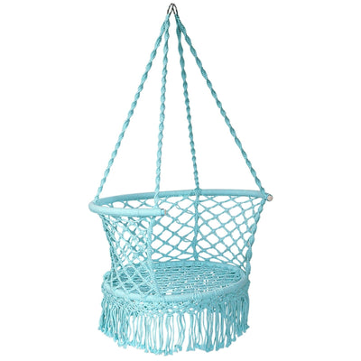 Hanging Hammock Chair Macrame Swing Hand Woven Cotton Backrest-Turquoise - Relaxacare