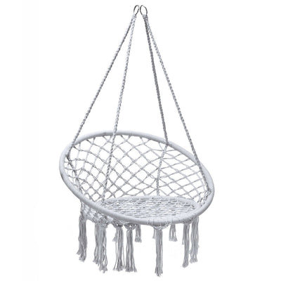 Hanging Macrame Hammock Chair with Handwoven Cotton Backrest-Gray - Relaxacare