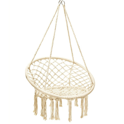 Hanging Macrame Hammock Chair with Handwoven Cotton Backrest-Natural - Relaxacare