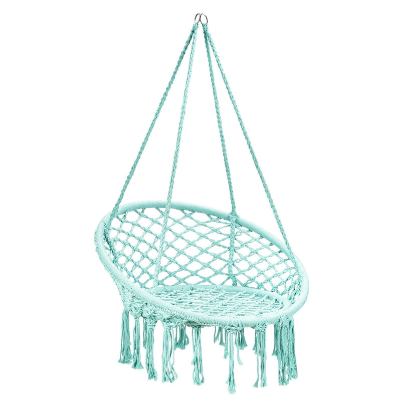 Hanging Macrame Hammock Chair with Handwoven Cotton Backrest-Turquoise - Relaxacare