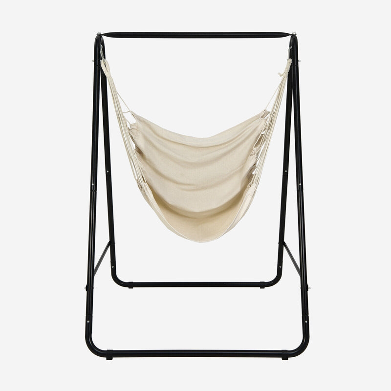 Hanging Padded Hammock Chair with Stand and Heavy Duty Steel-Beige - Relaxacare