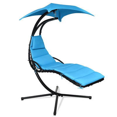 Hanging Stand Chaise Lounger Swing Chair with Pillow-Blue - Relaxacare
