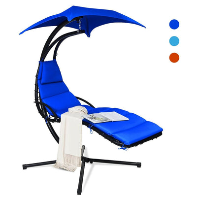 Hanging Stand Chaise Lounger Swing Chair with Pillow-Navy - Relaxacare