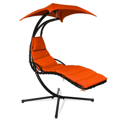 Hanging Stand Chaise Lounger Swing Chair with Pillow-Orange - Relaxacare