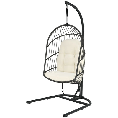Hanging Wicker Egg Chair with Stand and Cushion - Relaxacare