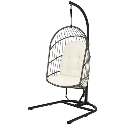 Hanging Wicker Egg Chair with Stand -Beige - Relaxacare