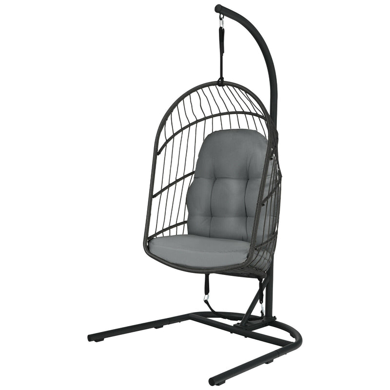 Hanging Wicker Egg Chair with Stand -Gray - Relaxacare