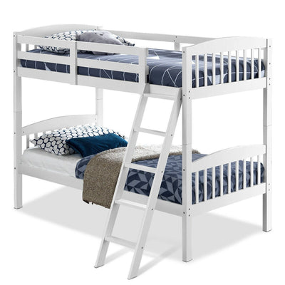 Hardwood Twin Bunk Beds with Inclined Ladder and Safety Guardrails - Relaxacare