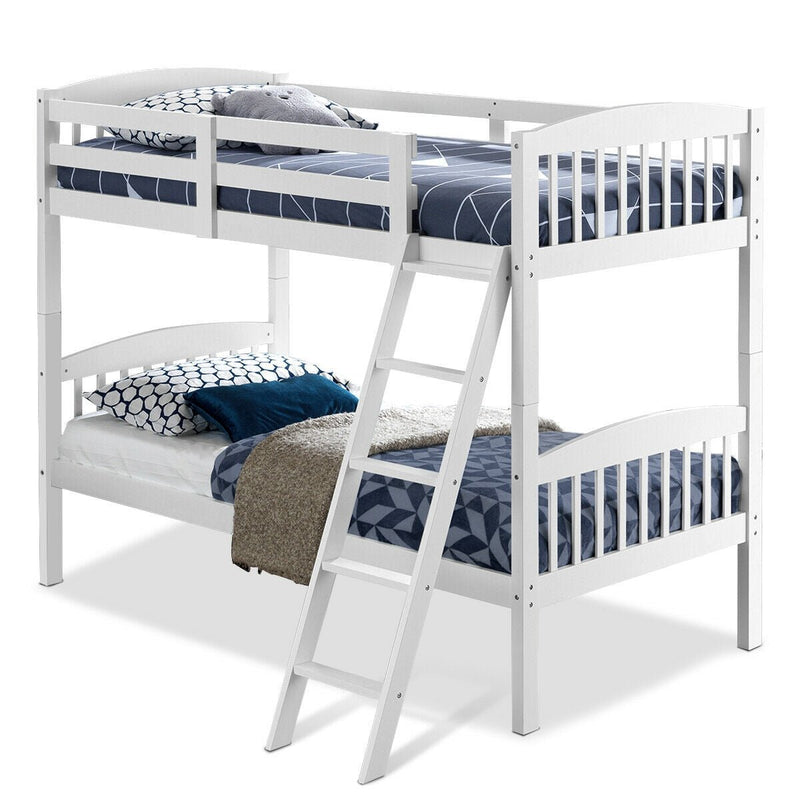 Hardwood Twin Bunk Beds with Inclined Ladder and Safety Guardrails - Relaxacare
