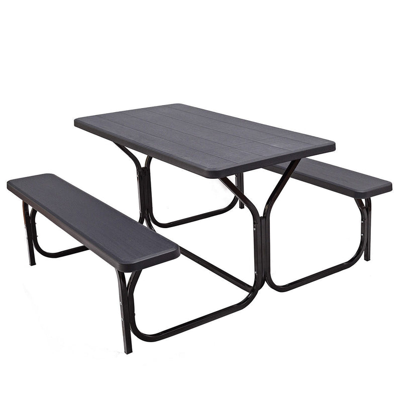 HDPE Outdoor Picnic Table Bench Set with Metal Base - Relaxacare