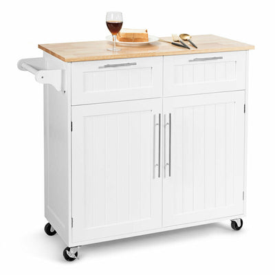 Heavy Duty Rolling Kitchen Cart with Towel Holder and Drawer-White - Relaxacare